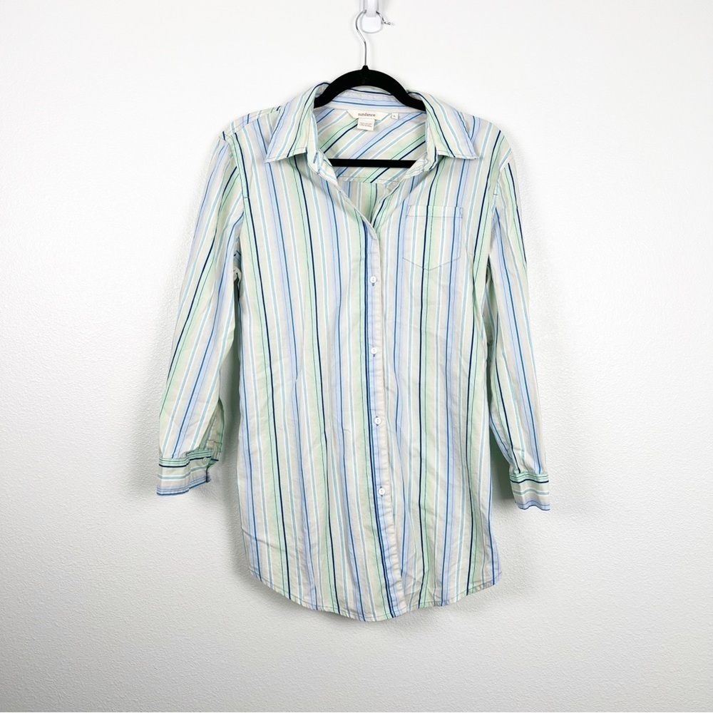Sundance Stripes Button‎ Front And Back Pleated Shirt Sz L